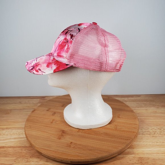 Support The Cure Hat Pink Purple Flower Ribbon Graphic Adj. Trucker Cap Wms OSFM - Picture 2 of 7